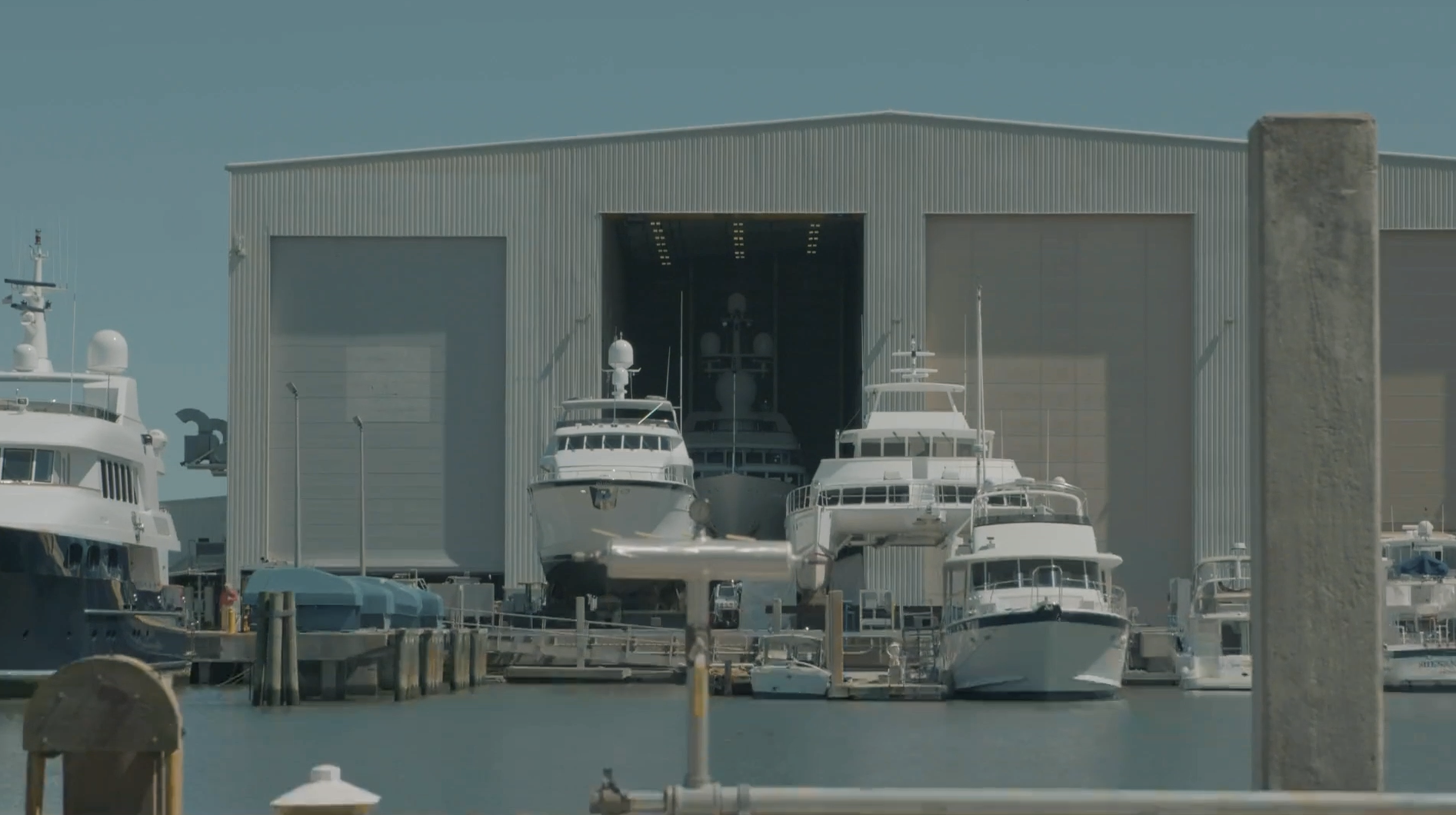 Thunderbolt Marine waterfront covered service bays and yacht slips on the Wilmington River