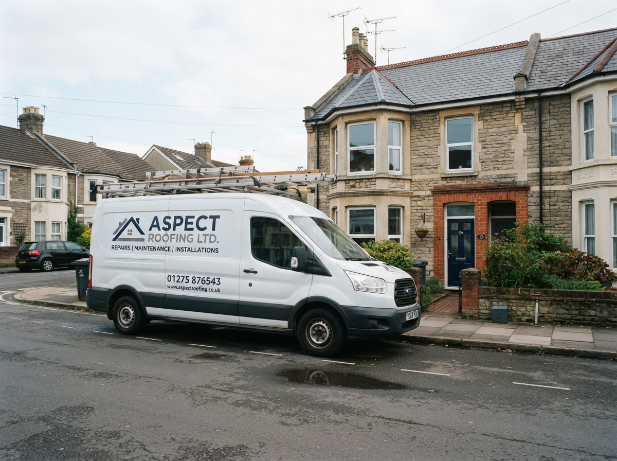 Summit Roofing & Building Ltd branded roofing van parked at a job in Surrey