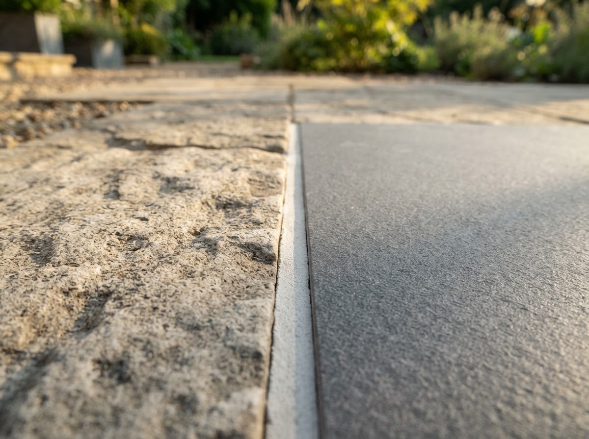Stone terrace and shadow detail at dusk