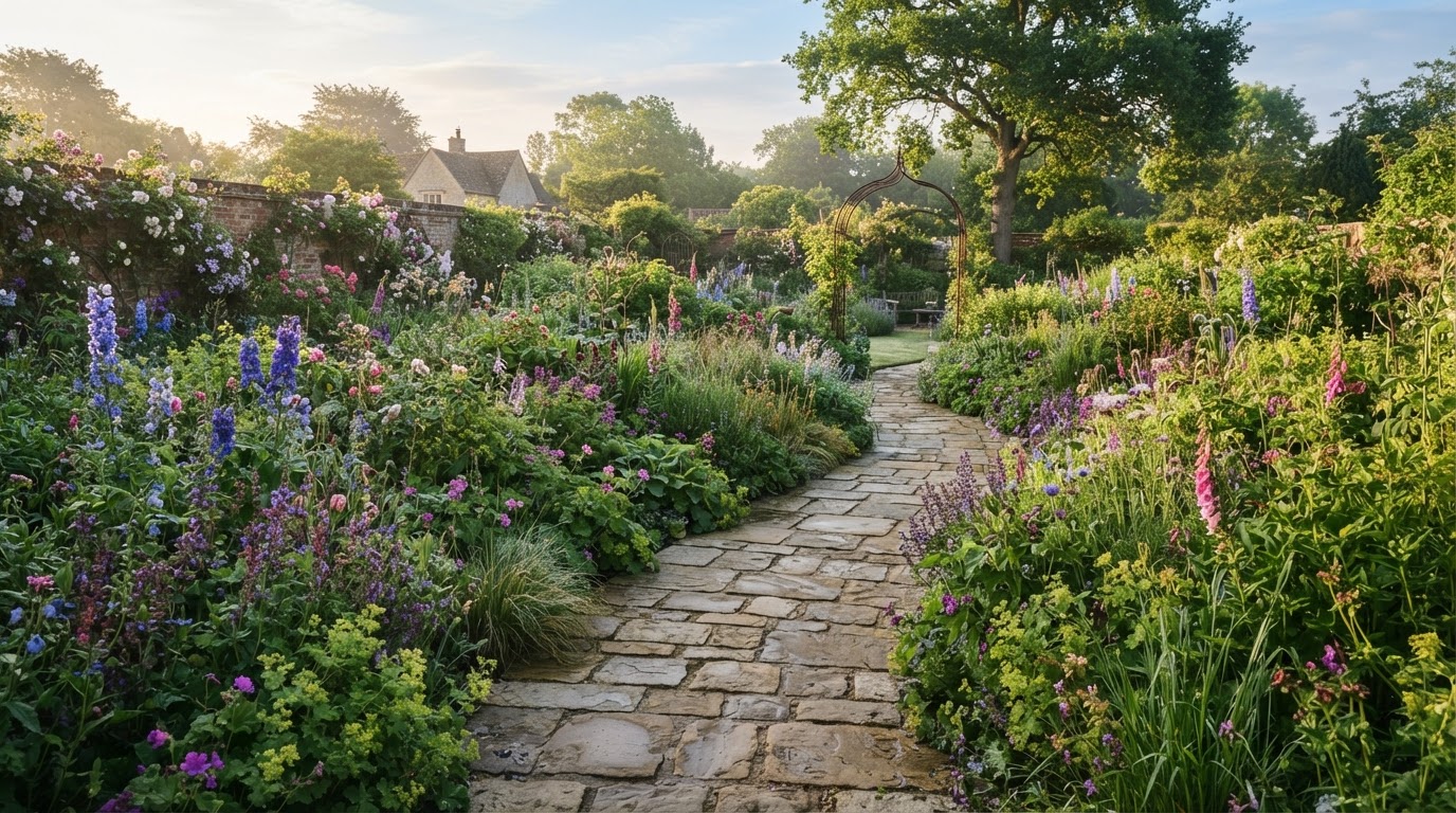 Garden pathway through planting