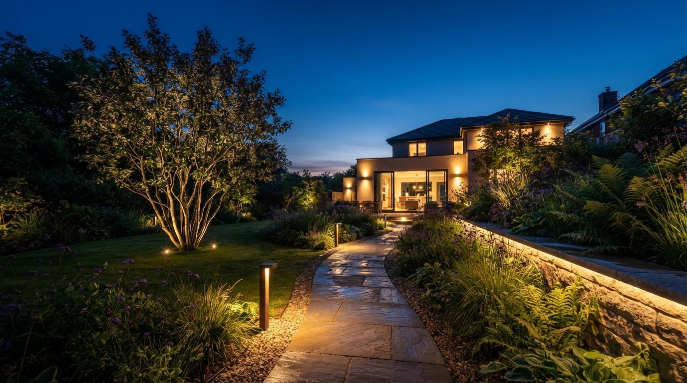Garden lighting at dusk