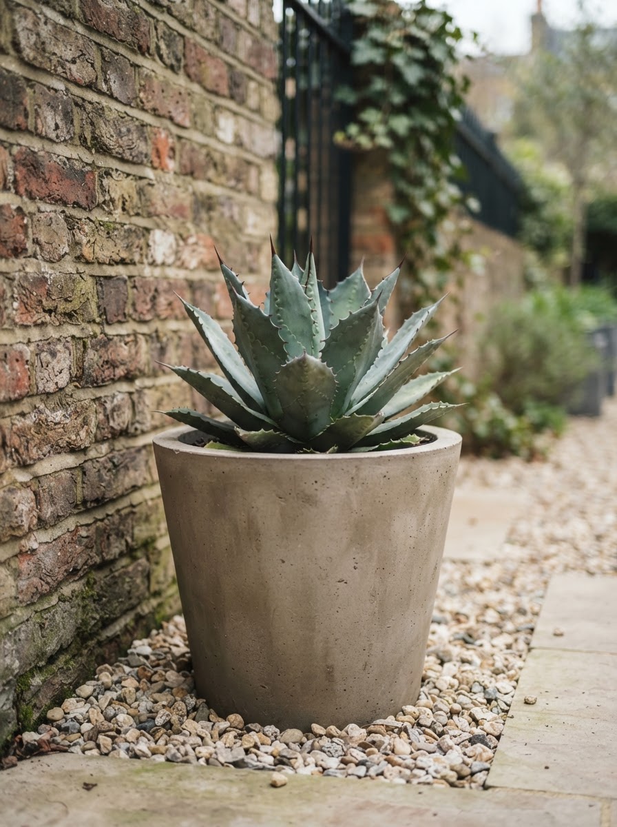 Architectural specimen plant in a tapered planter