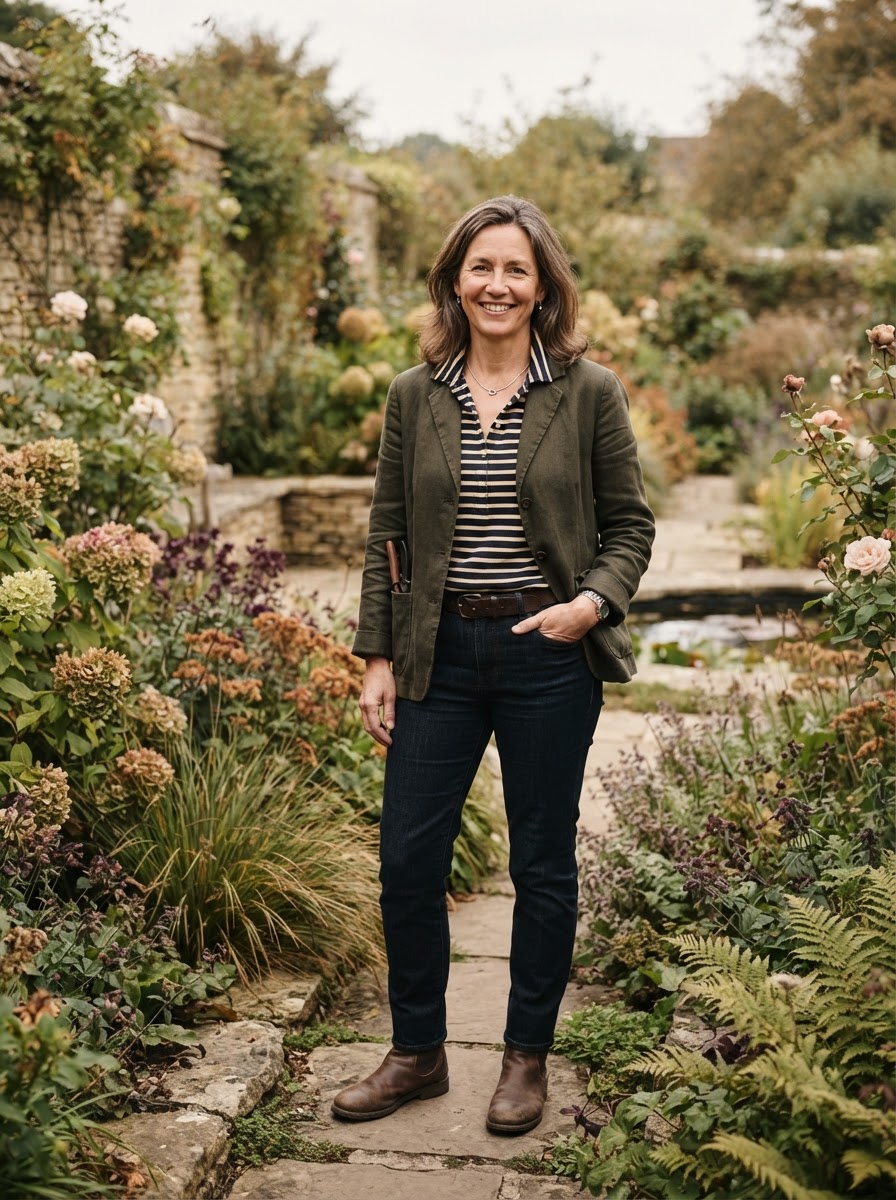 A garden designer in a completed garden