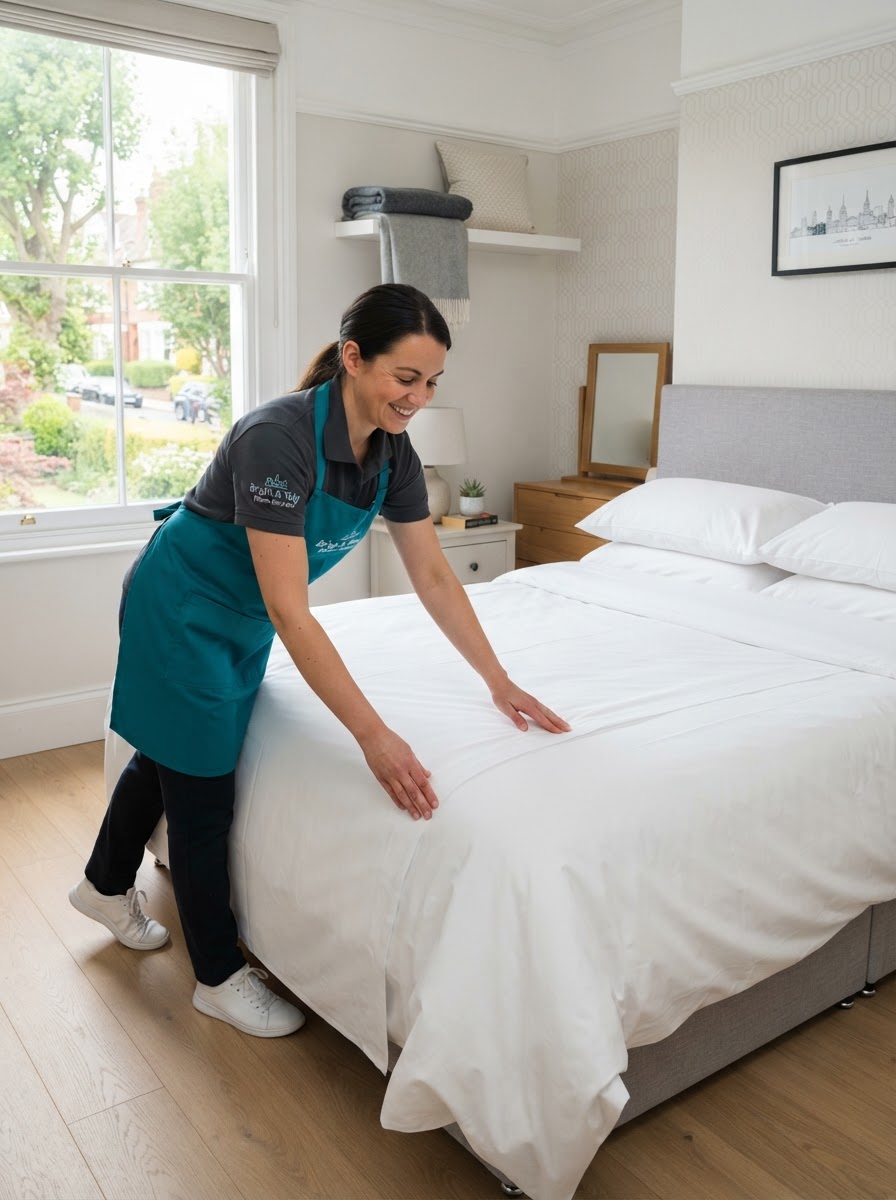 Freshly made bed with clean white sheets