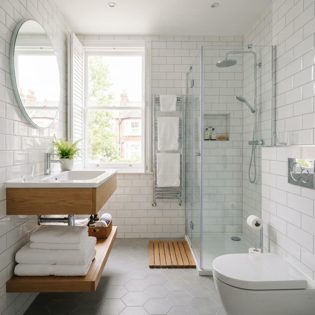 Spotless bright bathroom with fresh towels