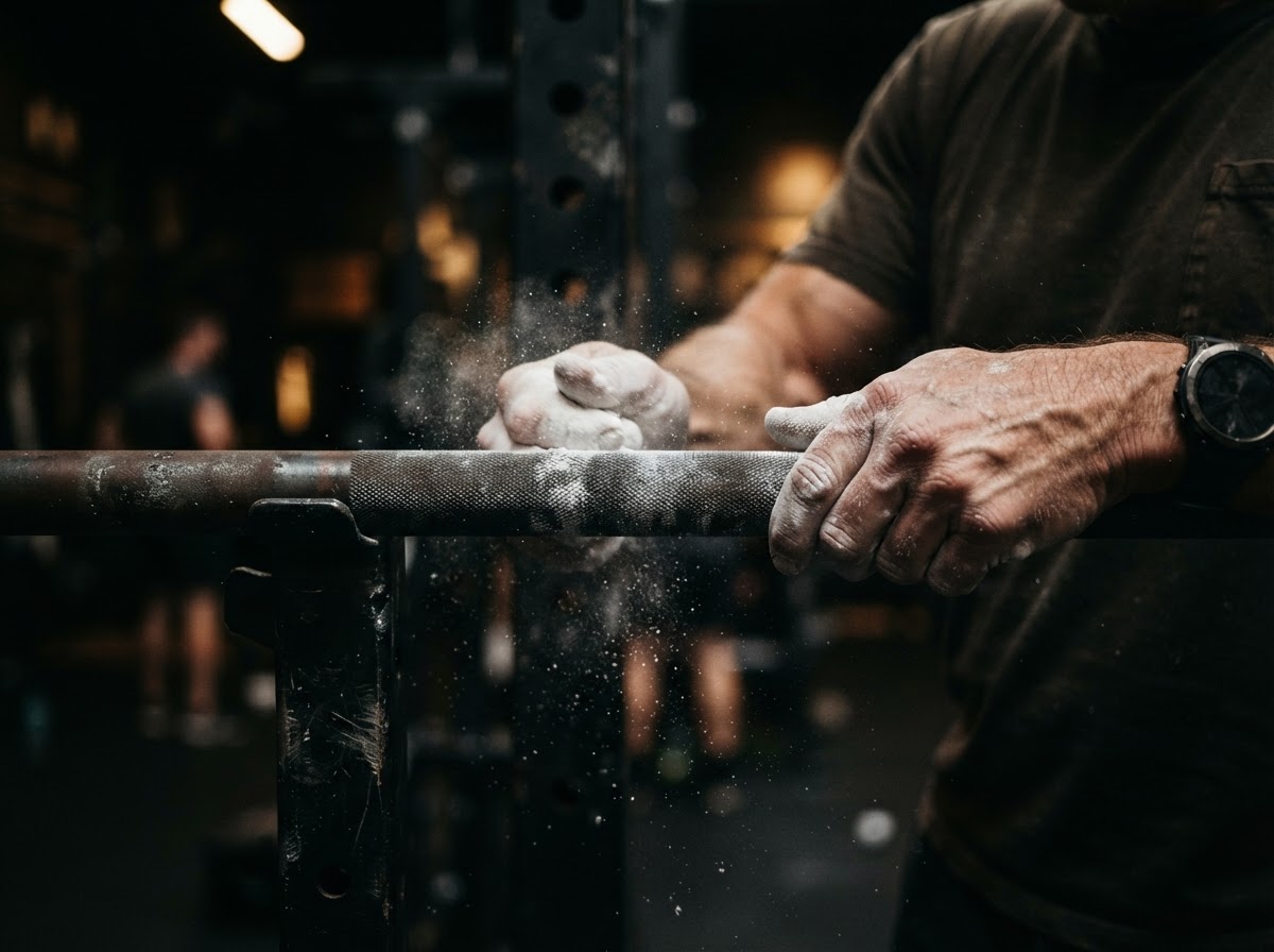 Chalk on a barbell