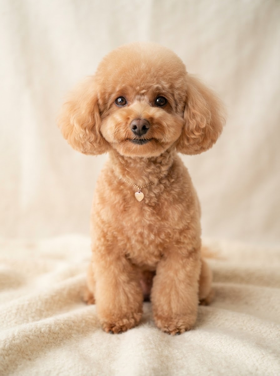 Poodle with a rounded teddy cut