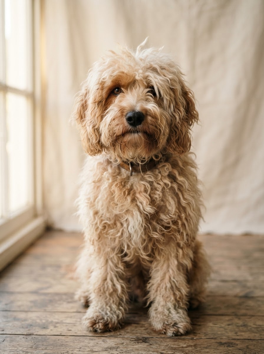 Luna, a Cockapoo, before grooming