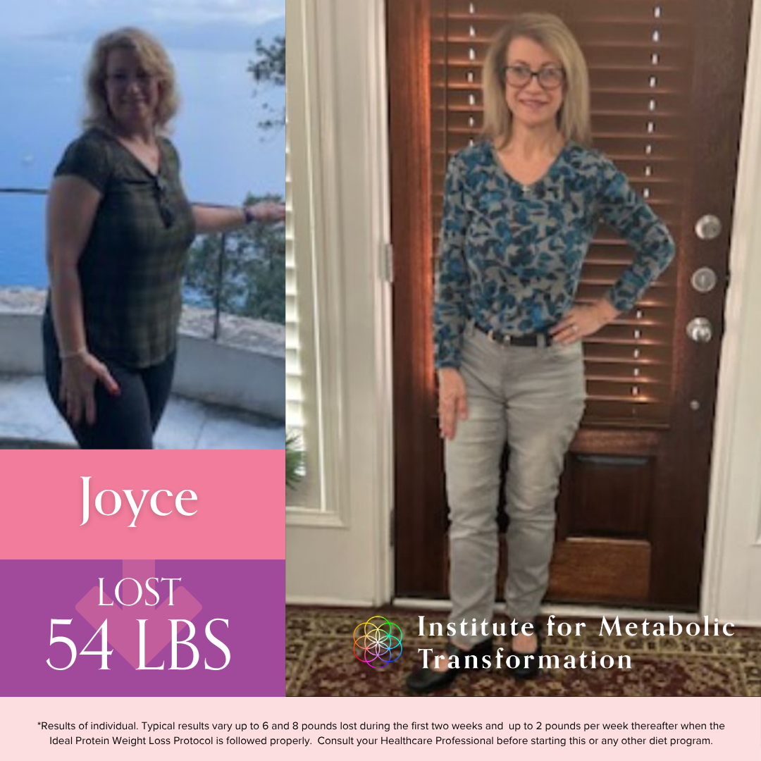Joyce transformation photo showing 54 lbs lost