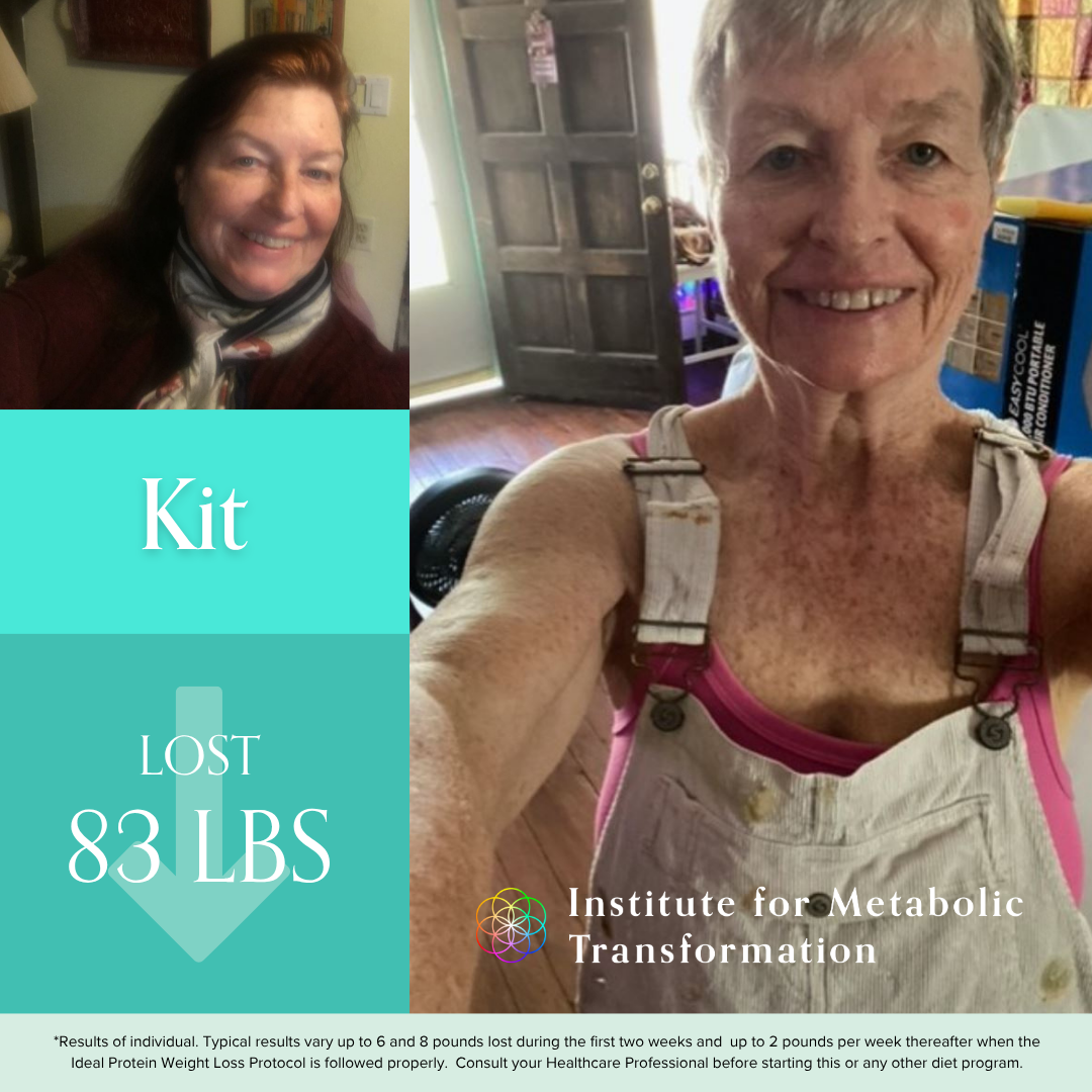 Kit transformation photo showing 83 lbs lost