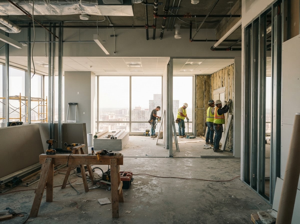 Interior commercial renovation and build-out in progress