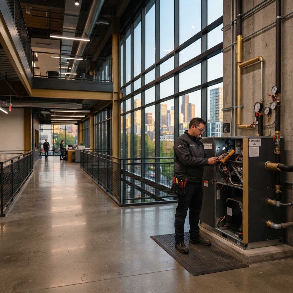 Modern commercial facility interior with polished concrete floors