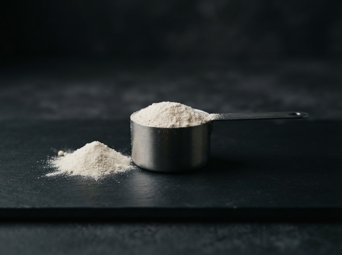 Creatine supplement on a dark surface