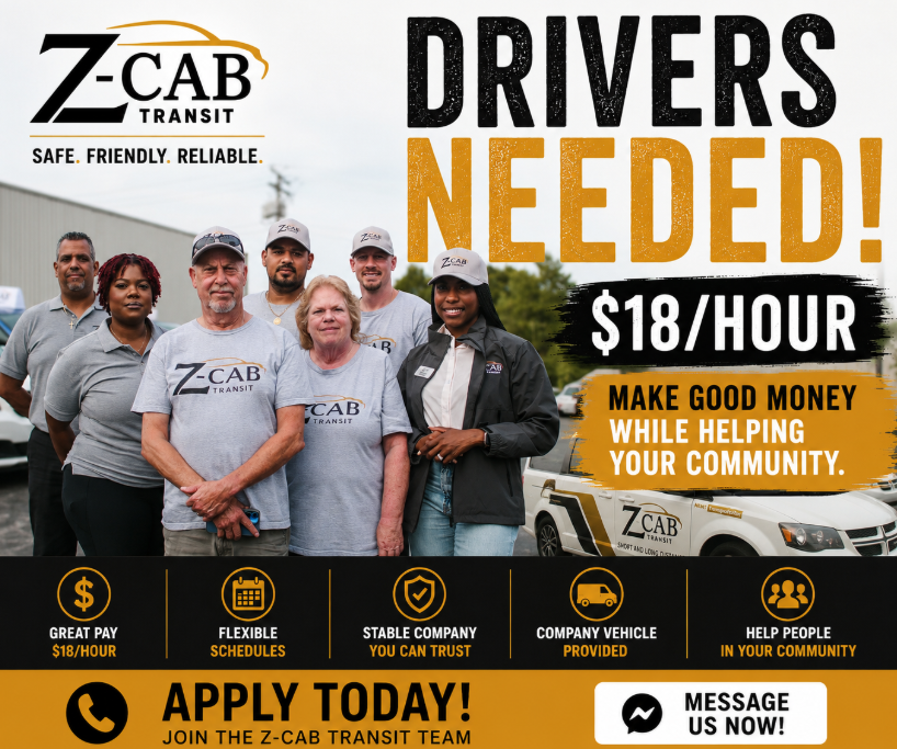Z-Cab Transit - Drivers Needed! $18/Hour. Make good money while helping your community.