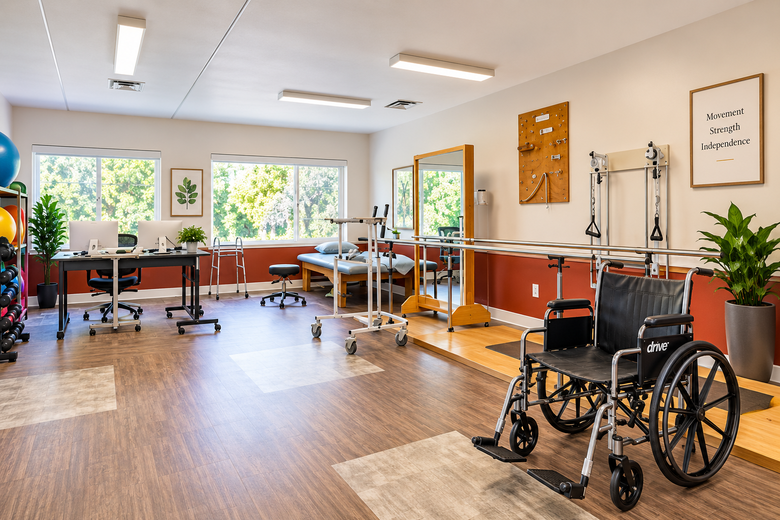 Rehabilitation Therapy Gym with Parallel Bars and Equipment at Santa Clarita Post Acute
