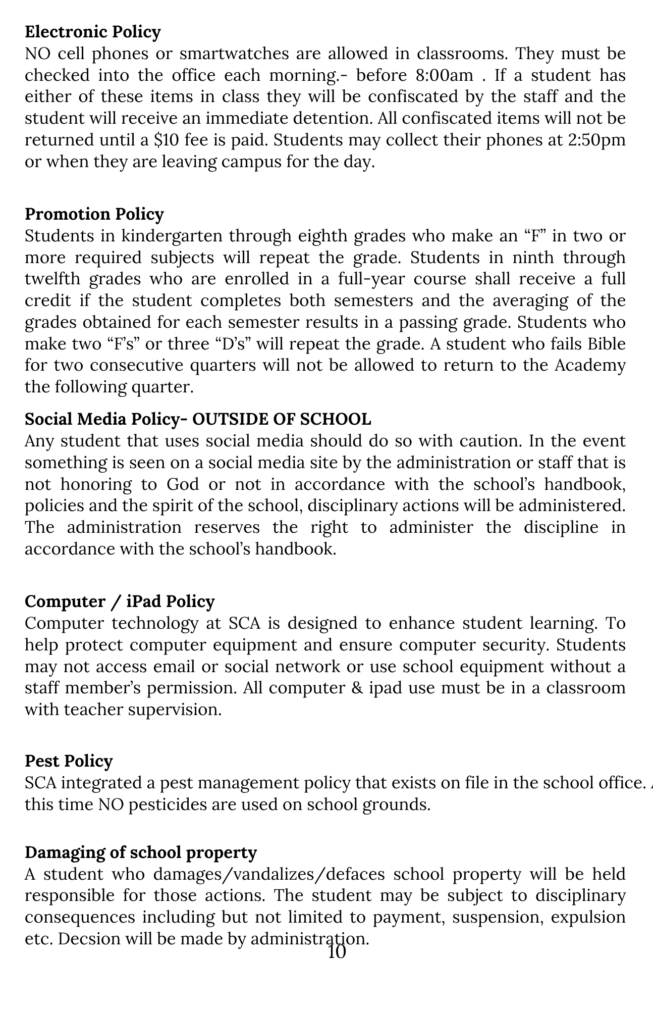 Electronic, Academic & Property Policies (Page 10)