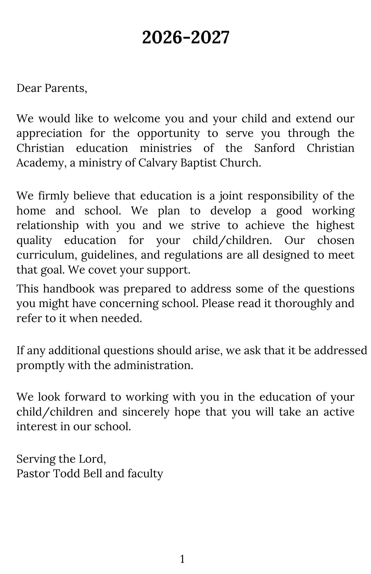 Letter to Parents (Page 1)