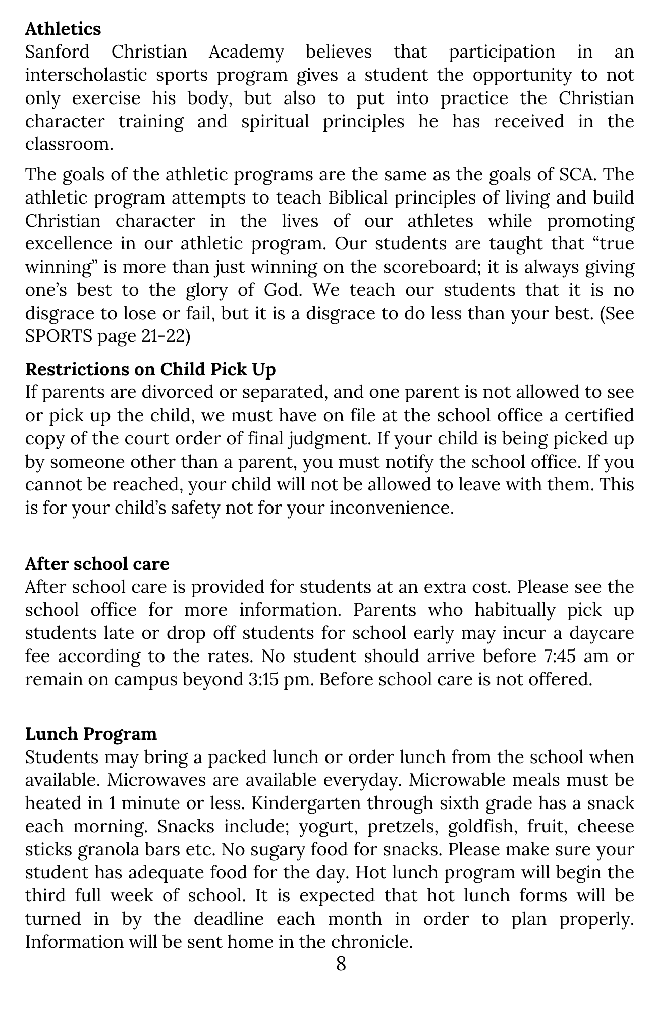 Athletics, Pick-Up & Lunch (Page 8)