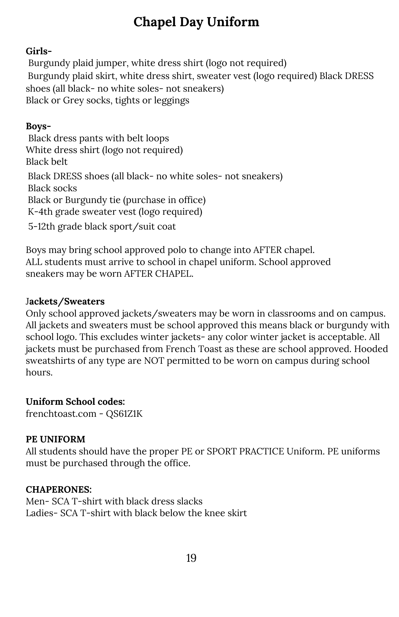 Chapel Day & PE Uniform (Page 19)