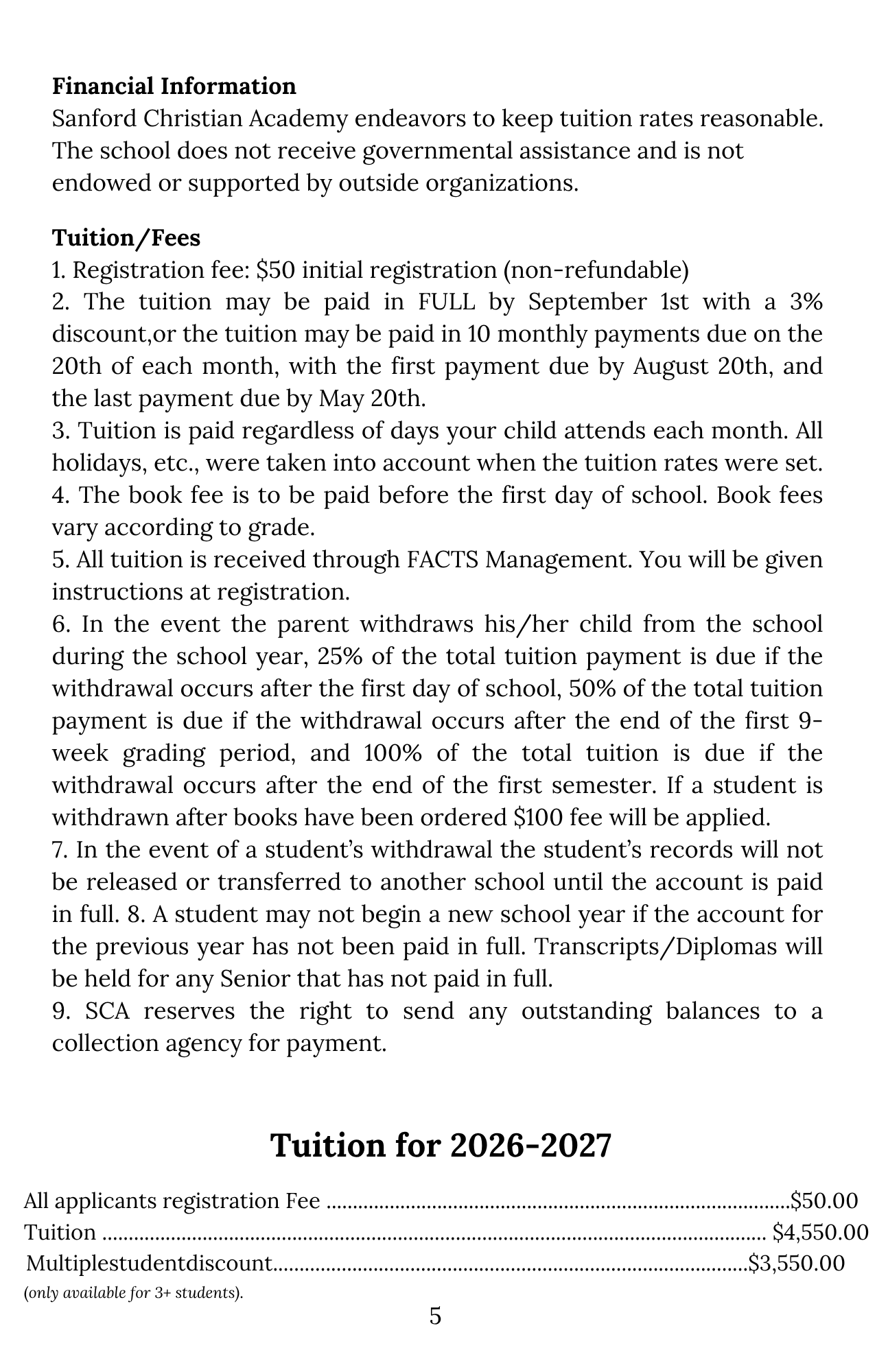 Financial Information & Tuition (Page 5)