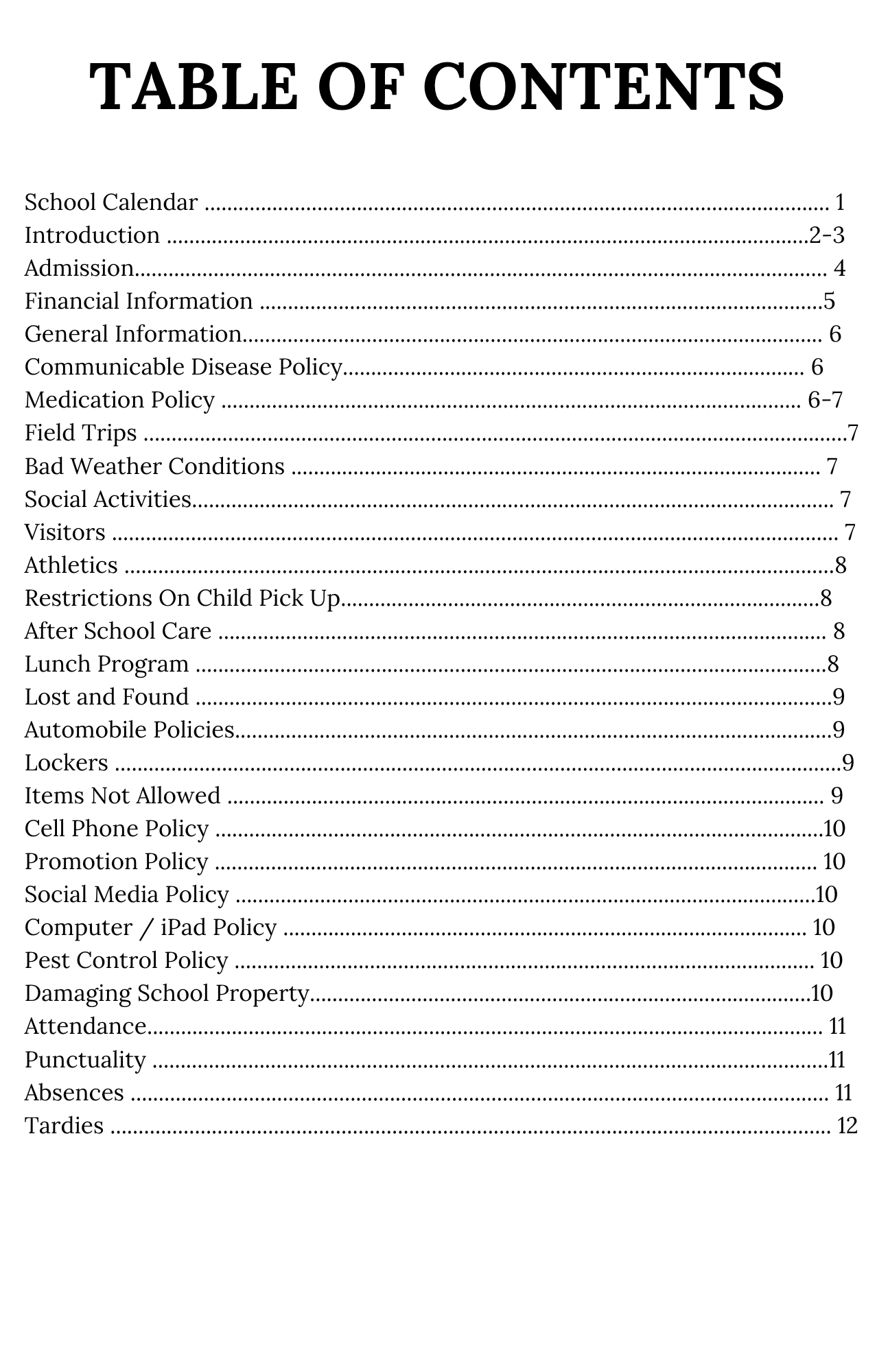 Table of Contents (Part 1)