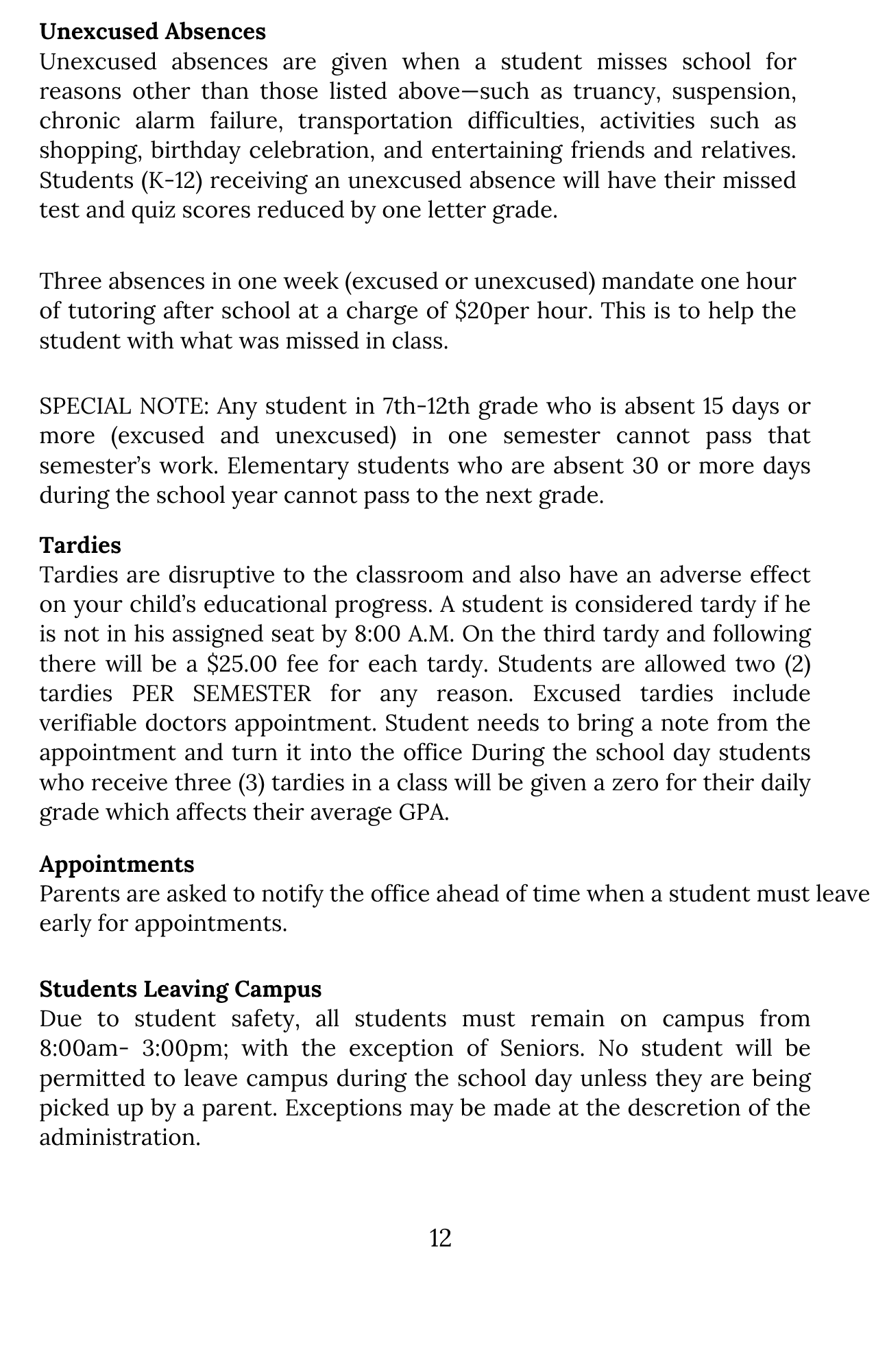 Unexcused Absences, Tardies & Leaving Campus (Page 12)