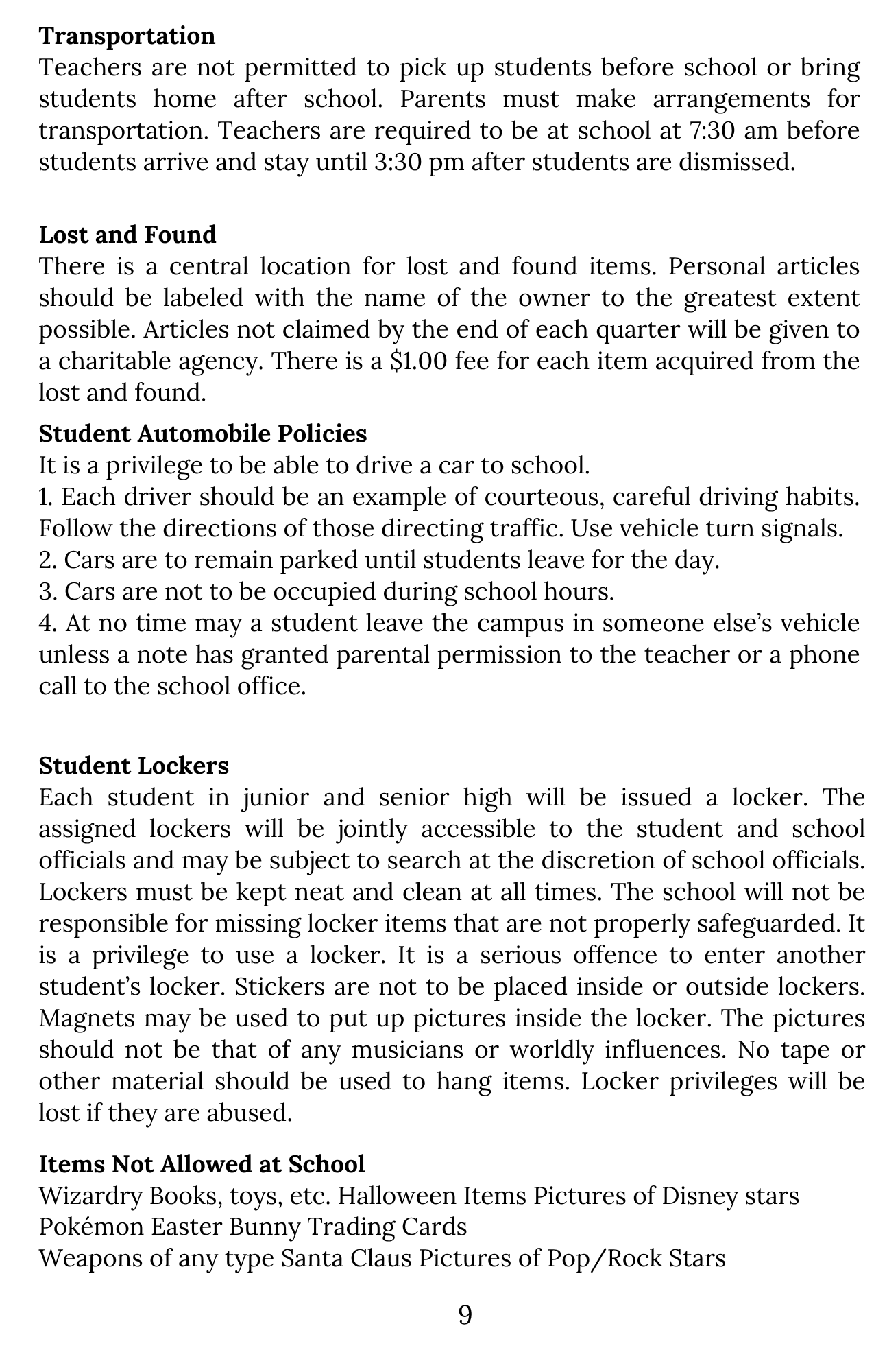 Transportation, Lockers & Prohibited Items (Page 9)