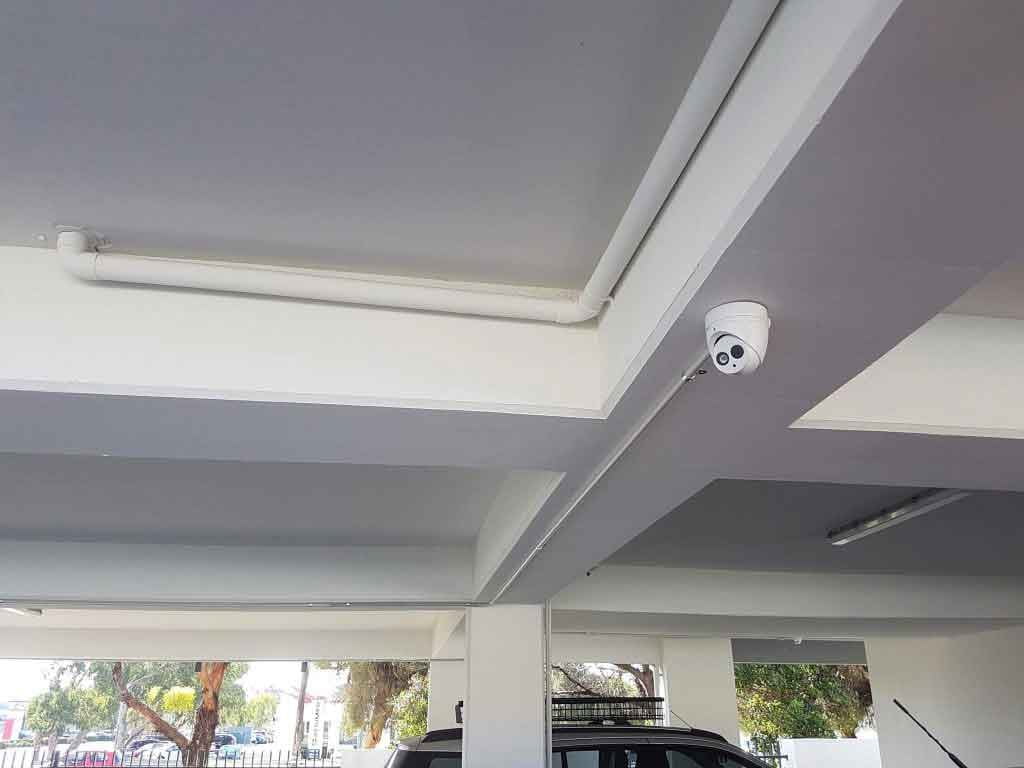 Turret CCTV security camera installed with clean conduit by EcoPower and Communications in Wanneroo