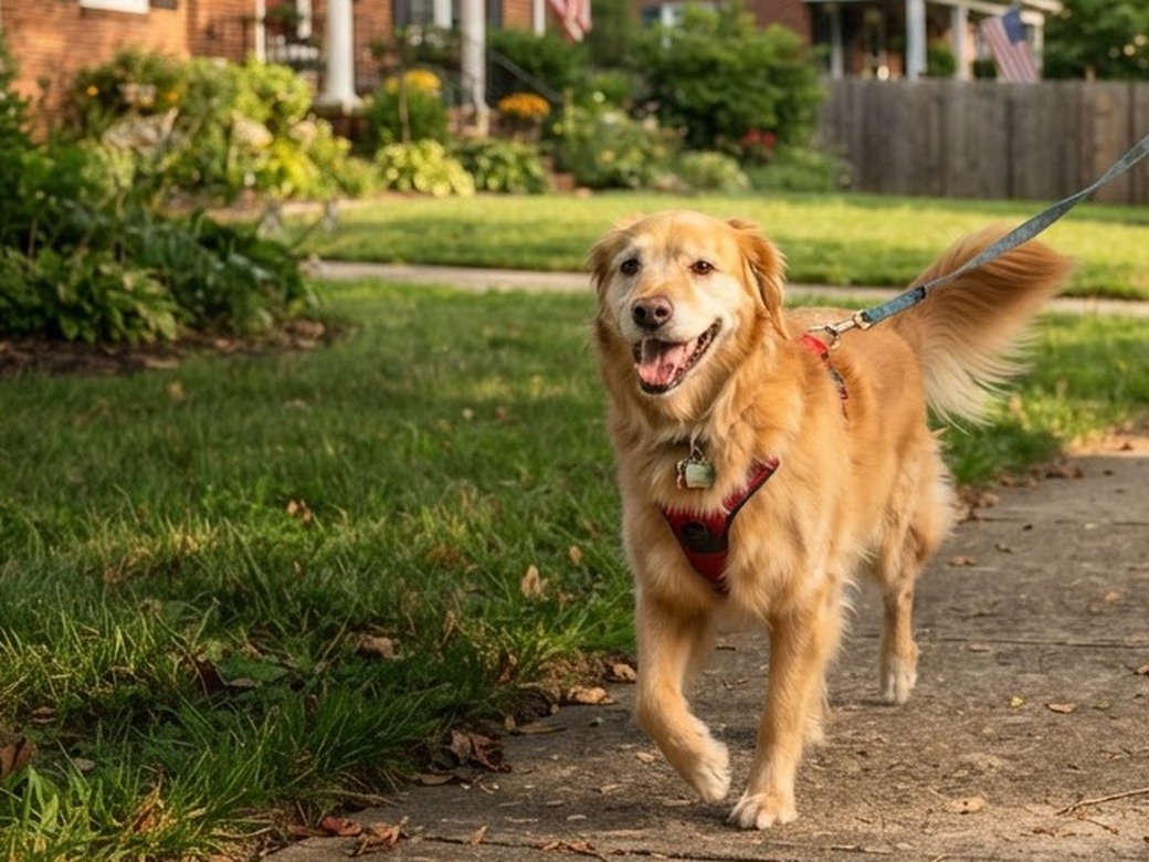 Dog walk on a Holly Hills sidewalk