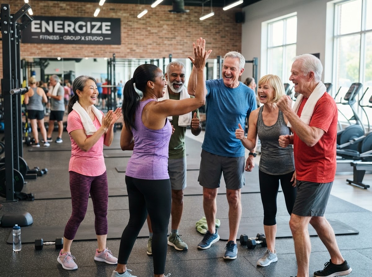 Happy BCA Fitness Cambridge members celebrating after a workout
