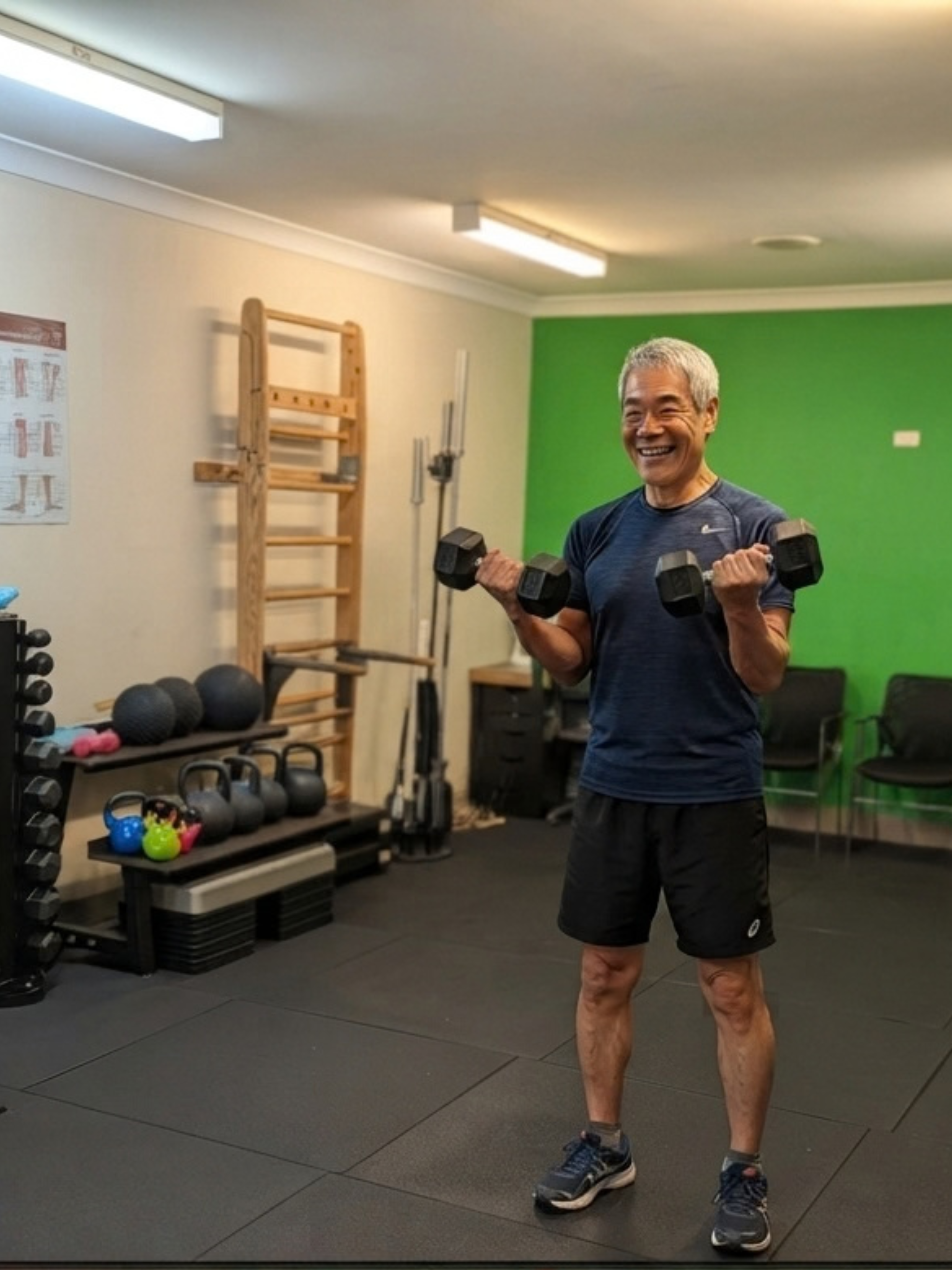 Photo: a client training with weights in the clinic
