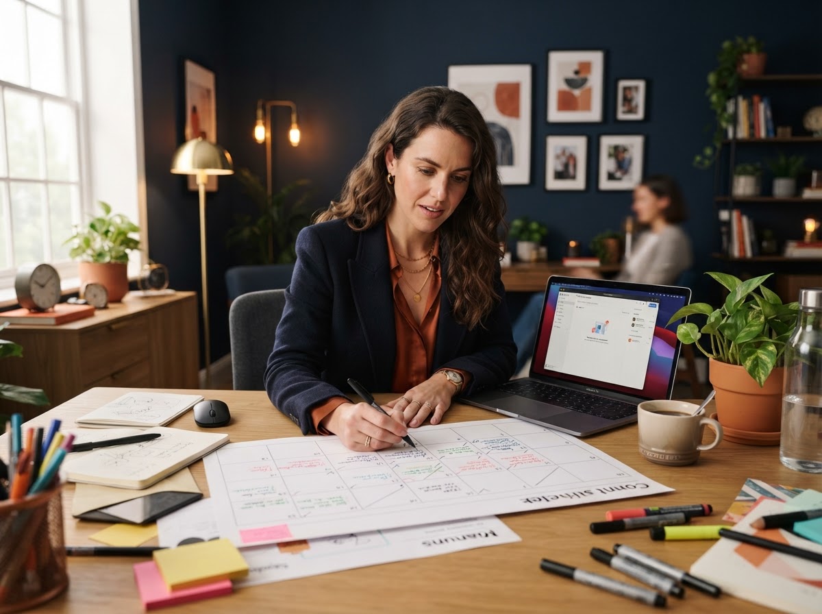 PLACEHOLDER - AI Marketing Hero: small business marketing team planning a content calendar