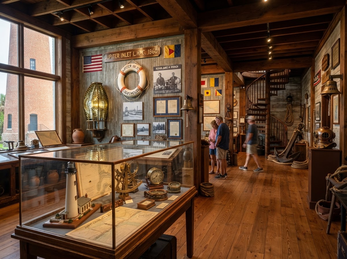 Lighthouse museum interior with maritime artifacts