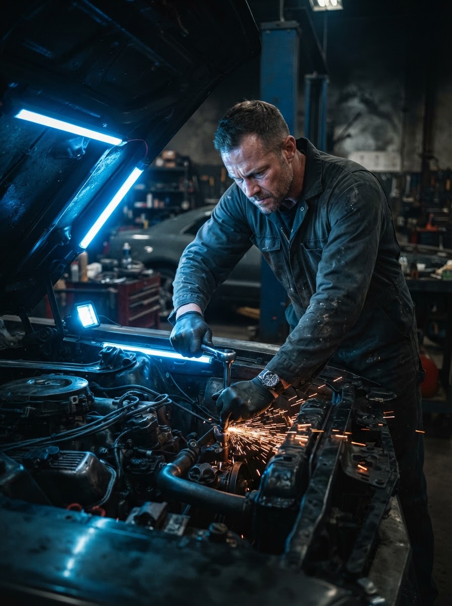 Jordan Davis, Spark Automotive mechanic working on a car engine