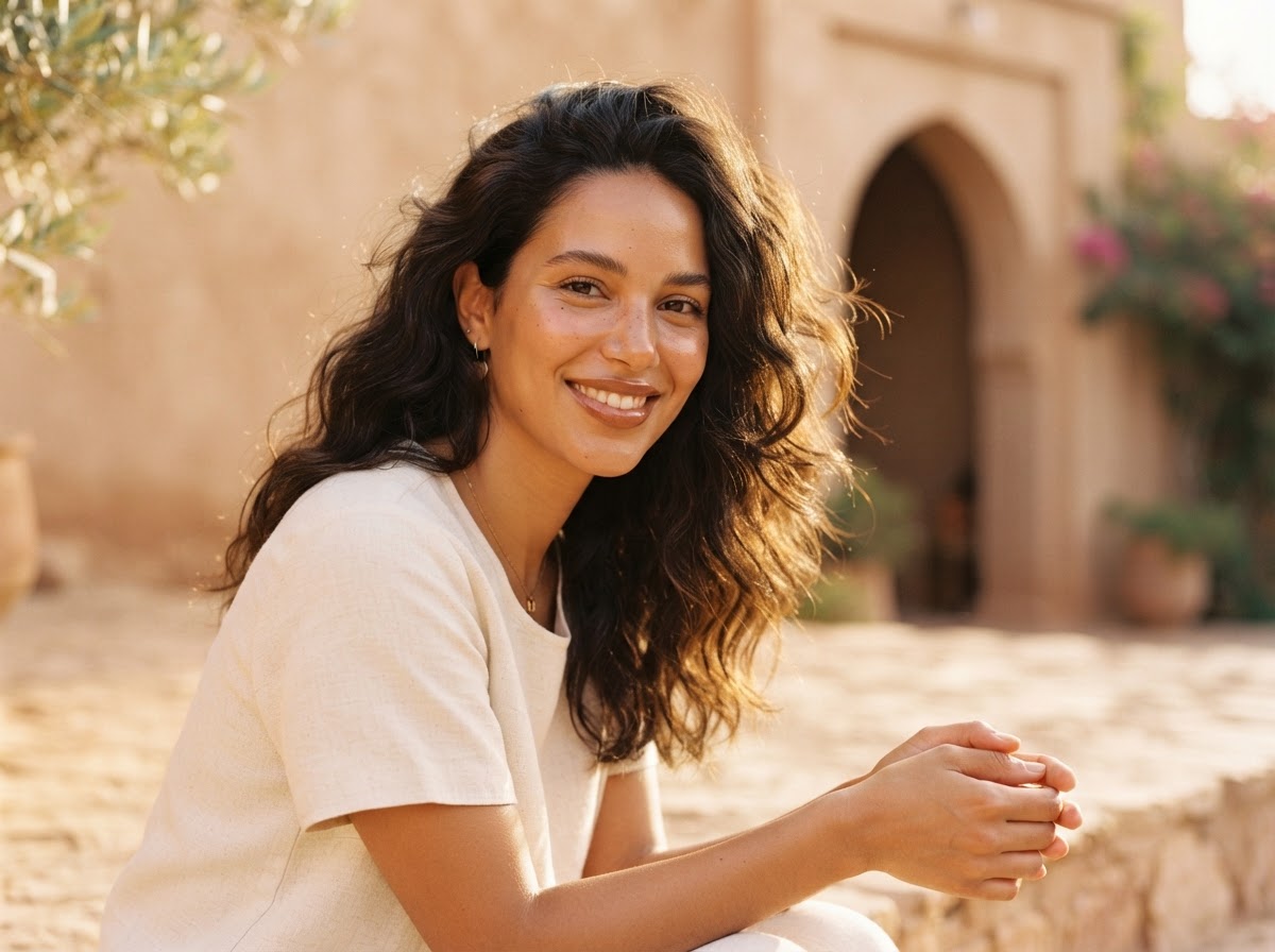 Femme méditerranéenne aux cheveux ondulés