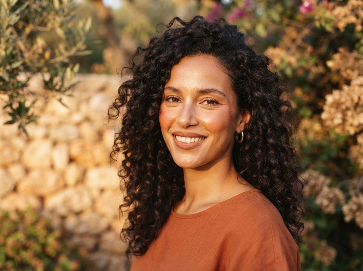Femme méditerranéenne aux boucles définies