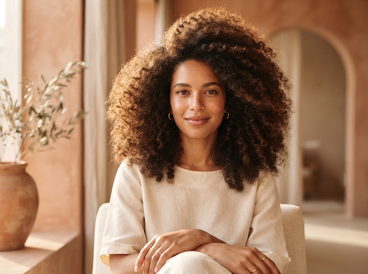 Femme méditerranéenne aux cheveux coily