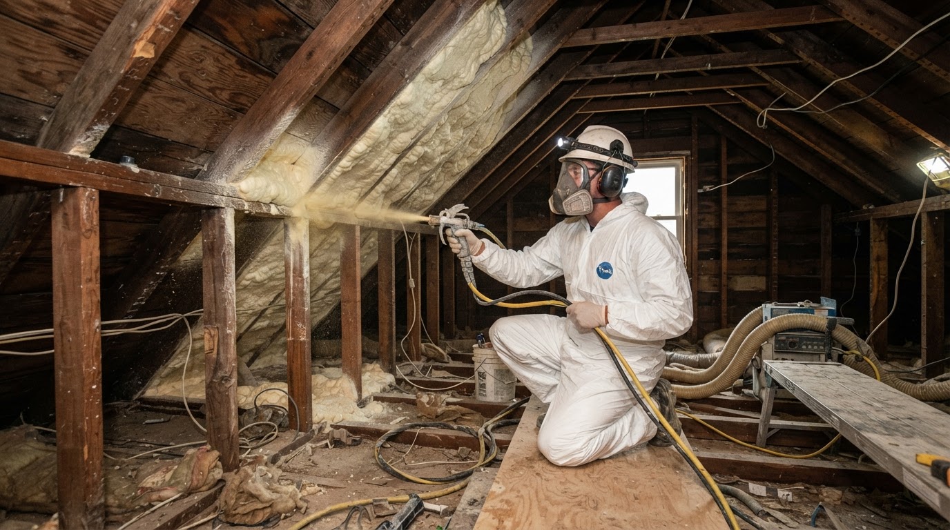 existing home retrofit spray foam insulation applied during a renovation in Madison Alabama