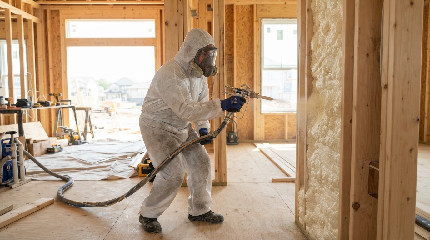 professional spray foam insulation installation applied to open residential framing in Madison Alabama