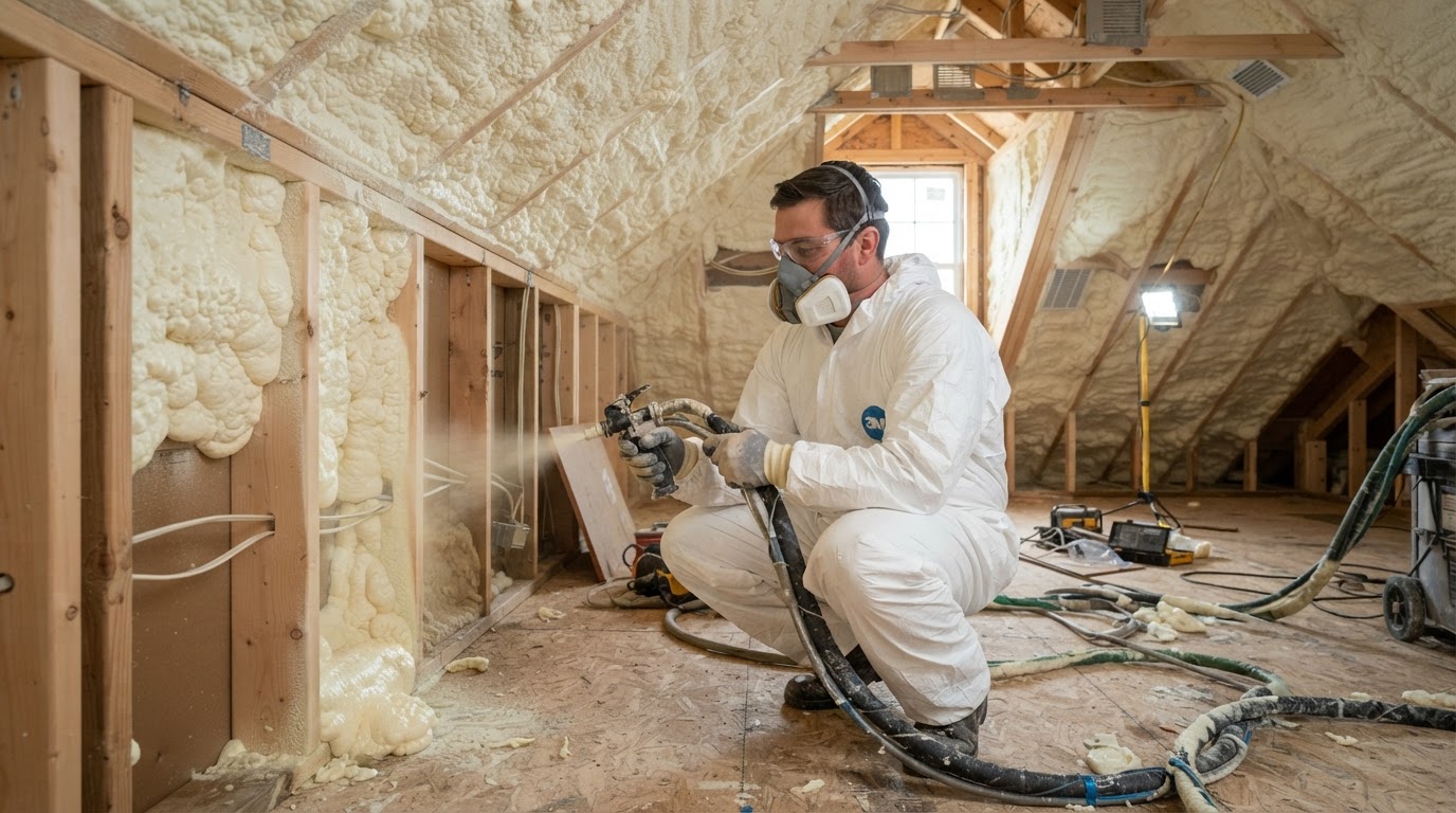 Professional spray foam insulation installation in Madison AL wall cavity and roof deck