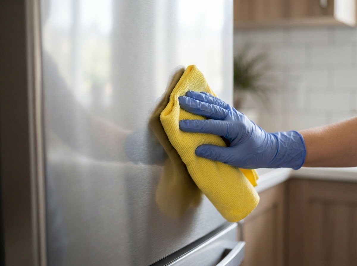 A professional window cleaner using a squeegee on a large interior glass wall
