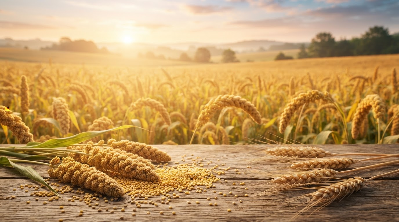 Golden millet field at sunrise