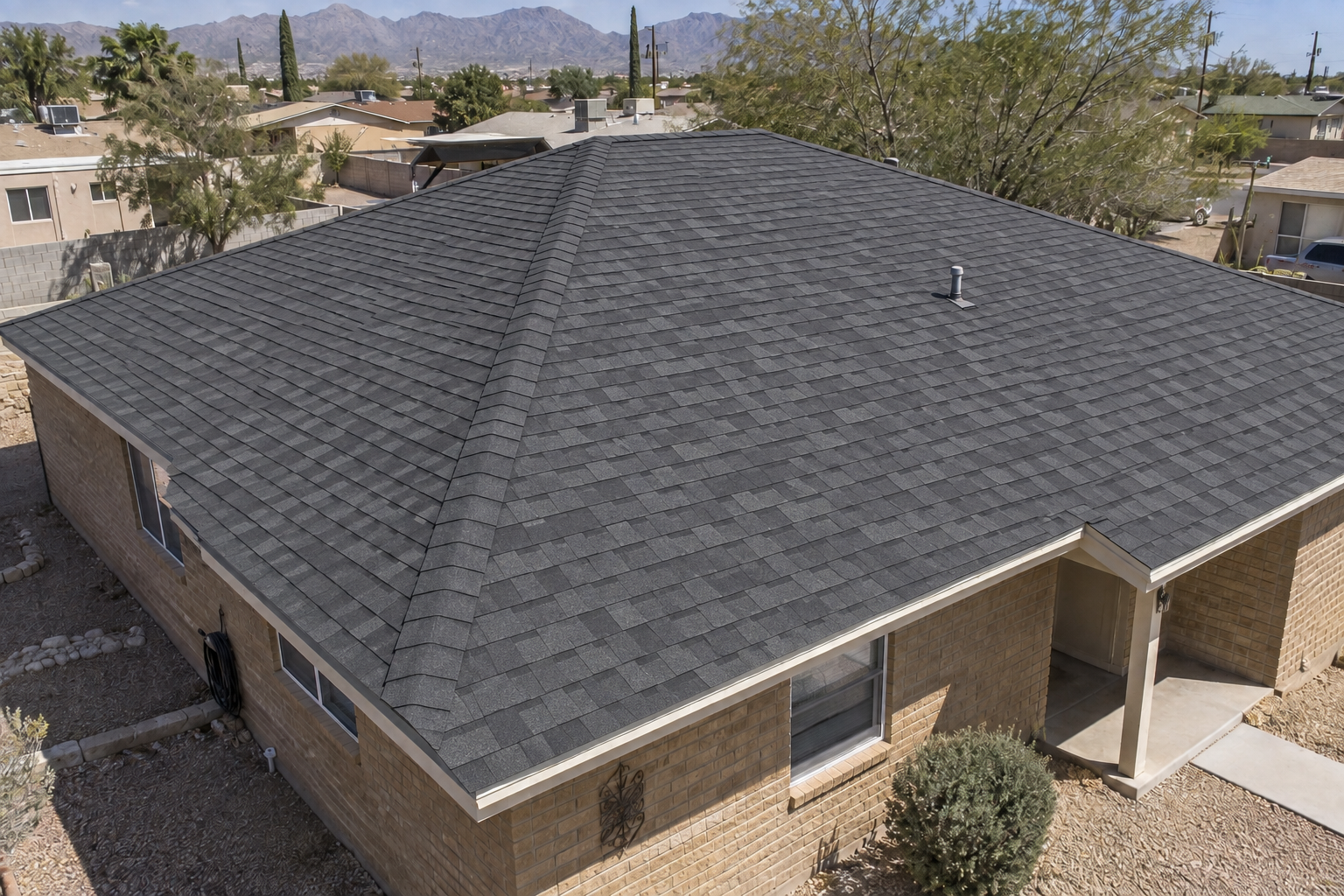 Completed architectural shingle roof replacement on an El Paso home