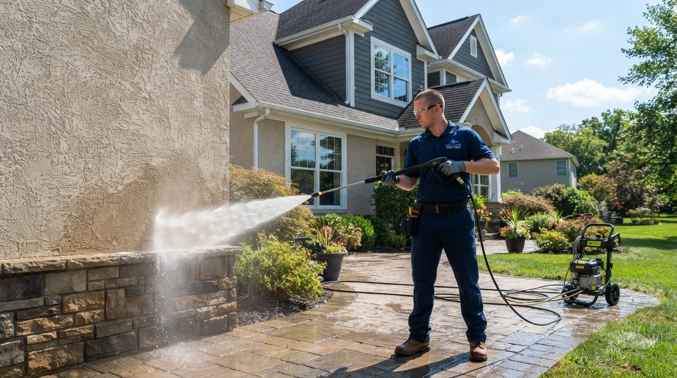 Window Washing & Pressure Cleaning on the job