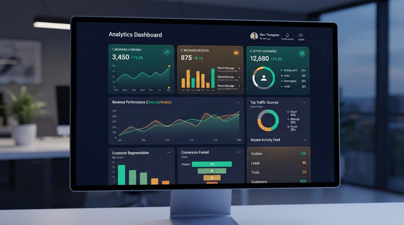 Media Horse dashboard showing bookings, messages and customer analytics