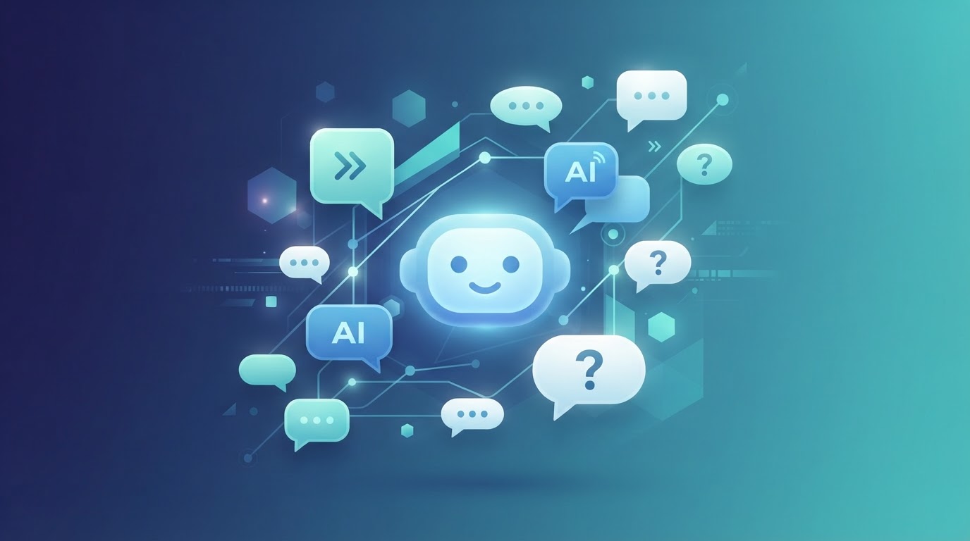 Illustration of an AI chat assistant with floating message bubbles