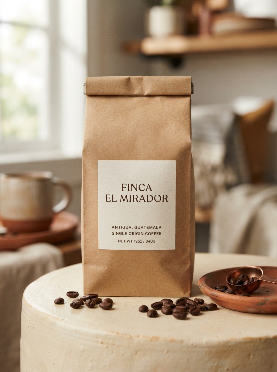 Kenyan AA coffee in a kraft bag