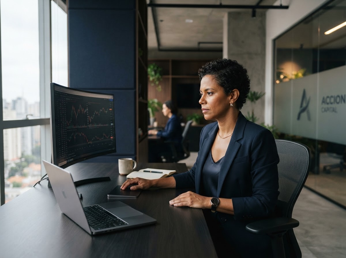 Executivo em ambiente corporativo de alta tecnologia