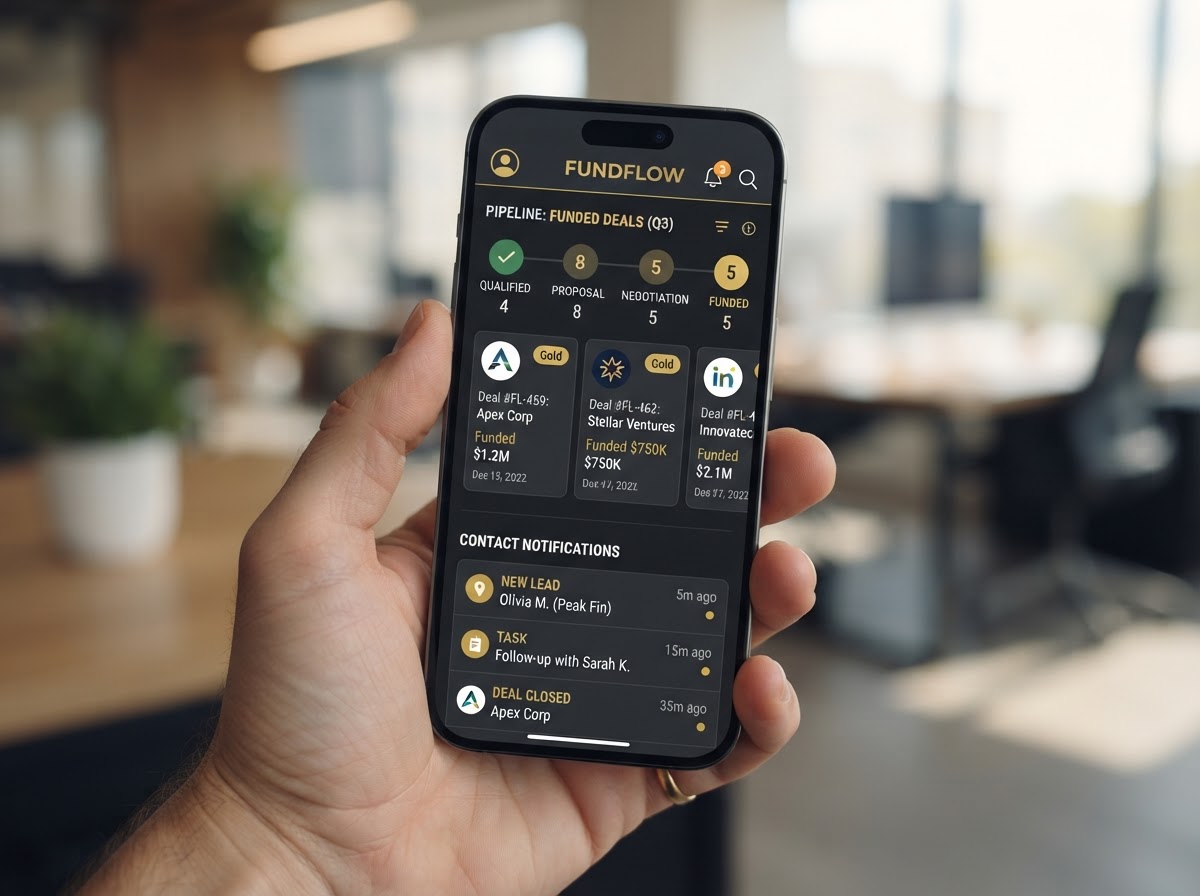 Mobile App for Lead Management — Run your funding pipeline from your phone, anywhere.