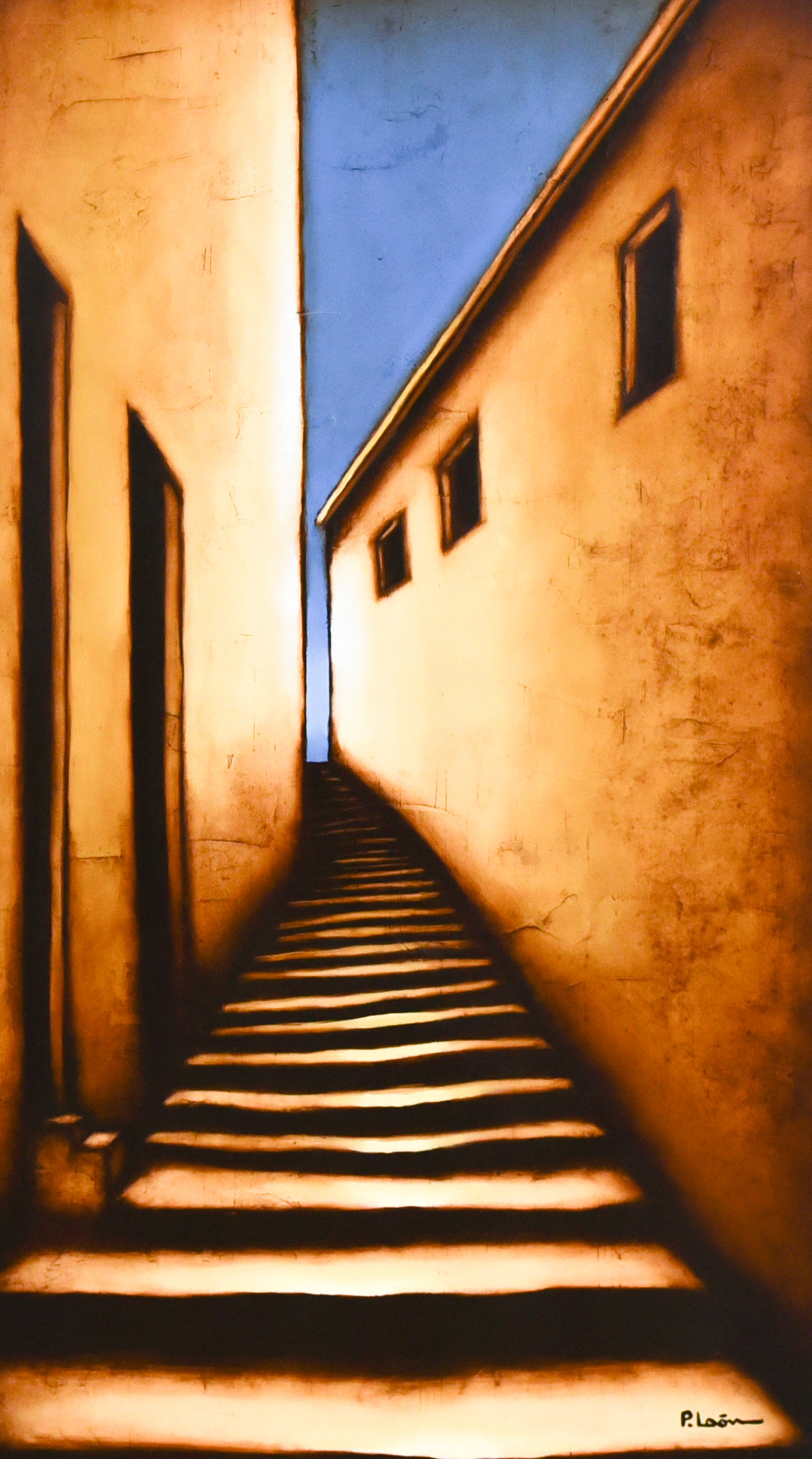 Caserio — obra de Pedro León, Óleo